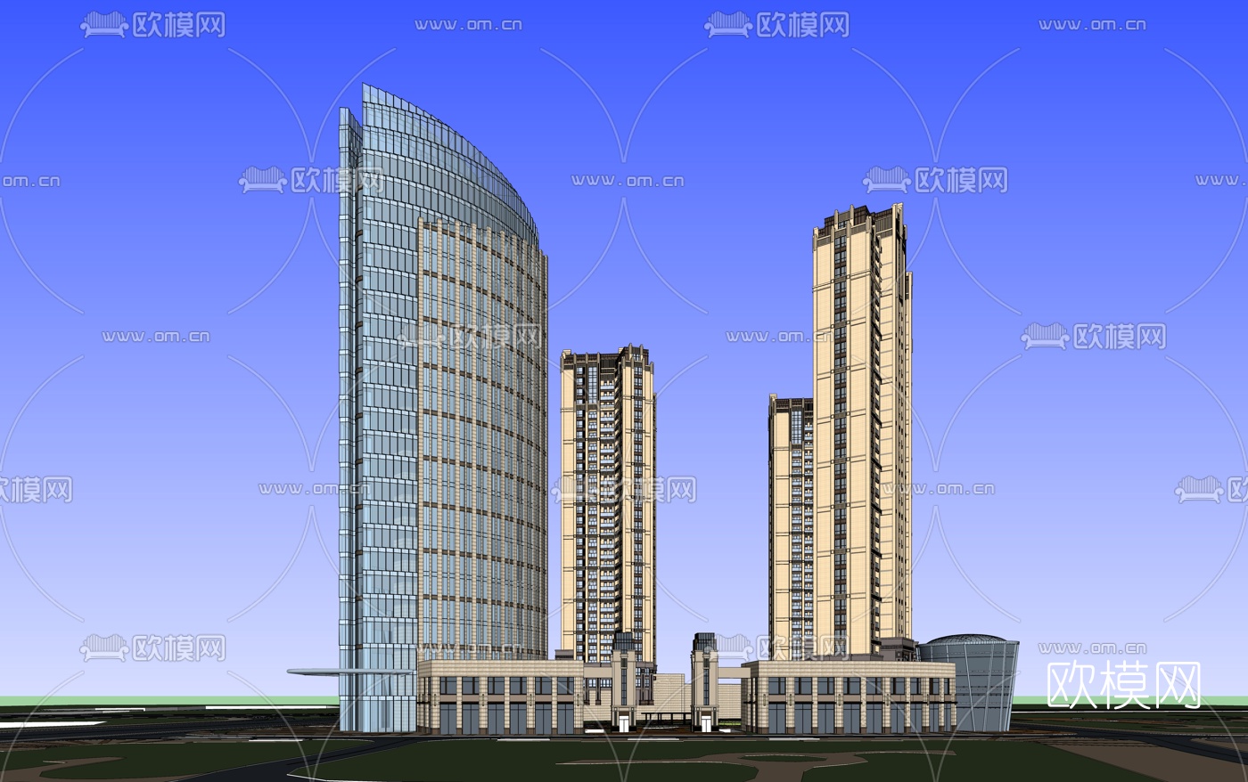 新古典高层办公楼su模型下载（渲染图4）