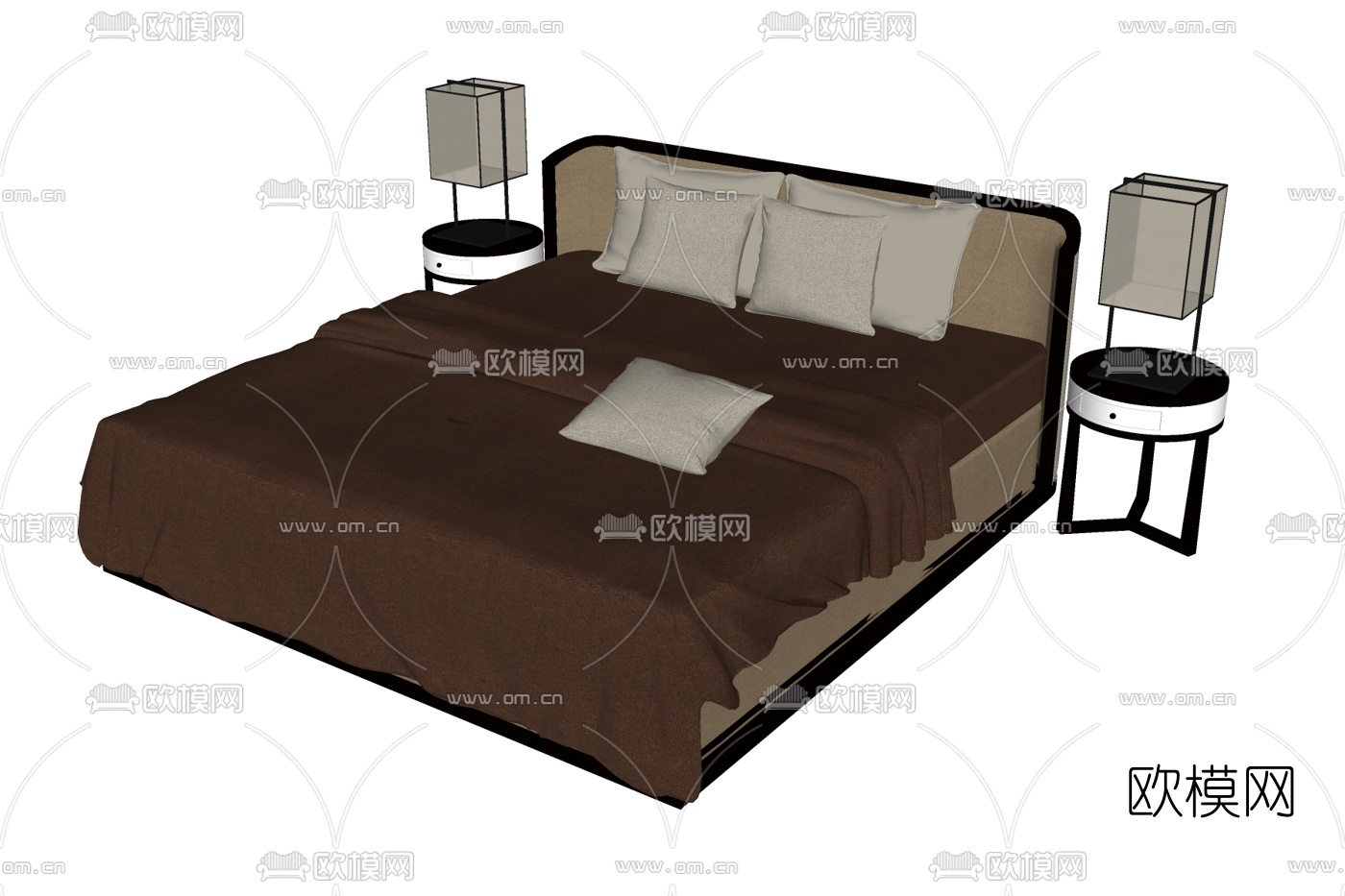 现代布艺双人床su模型下载
