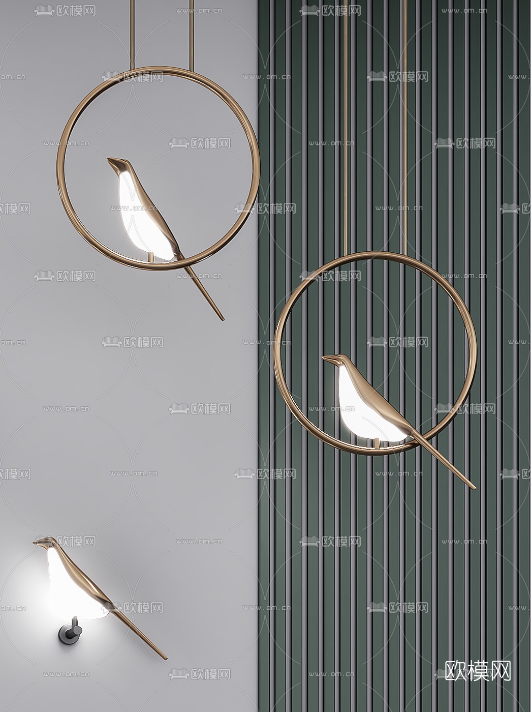 现代小鸟装饰壁灯3d模型下载（渲染图2）