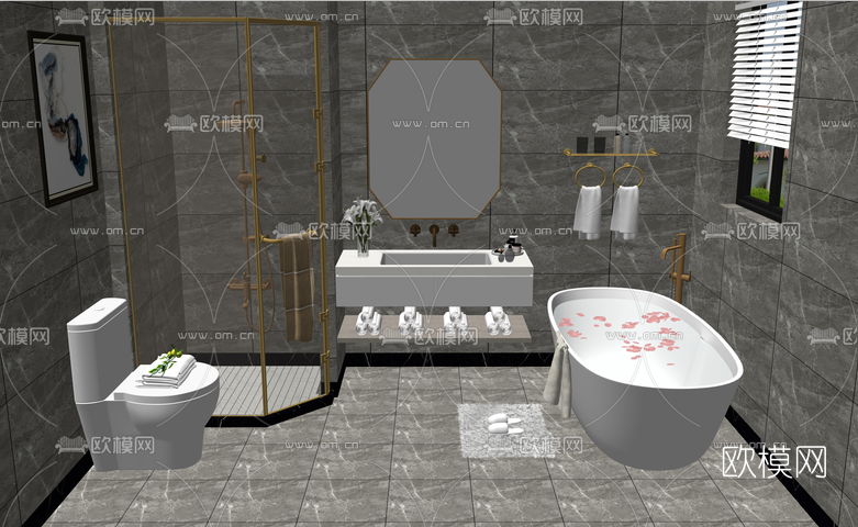 现代卫生间浴室su模型下载