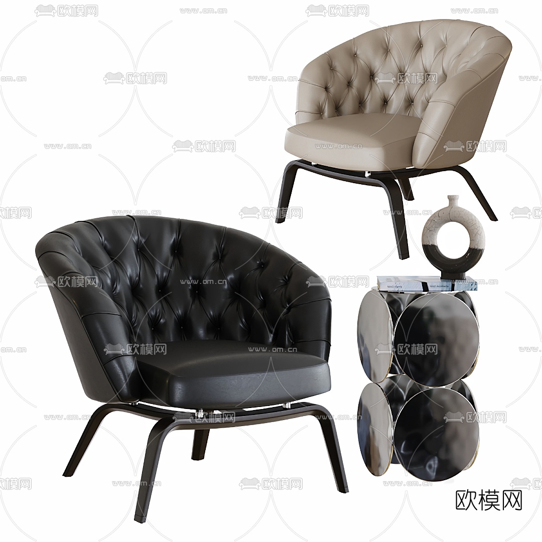简欧皮革休闲椅3d模型
