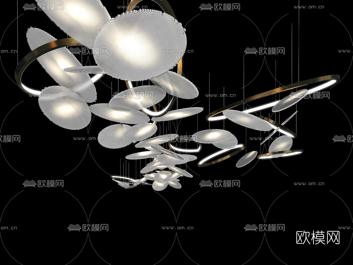 现代水晶圆环吊灯3d模型下载（渲染图2）