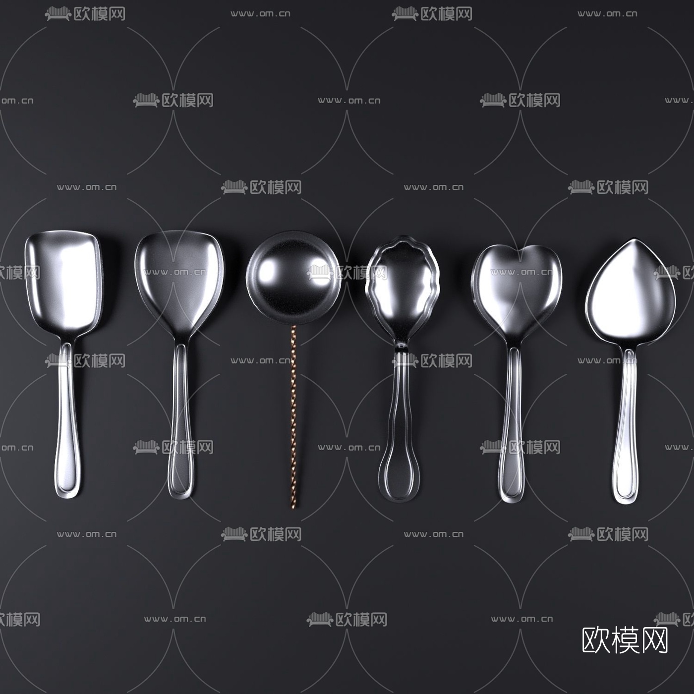 现代金属勺子餐具3d模型下载（渲染图3）