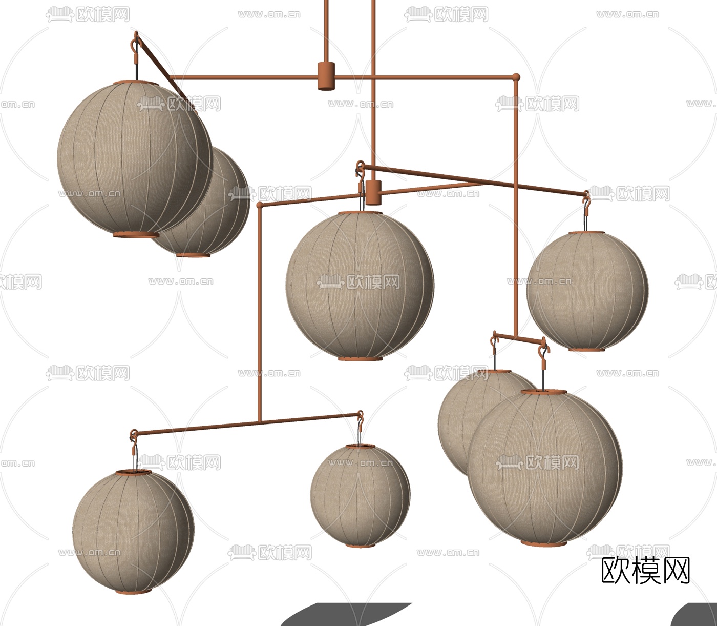 新中式灯笼装饰吊灯su模型下载