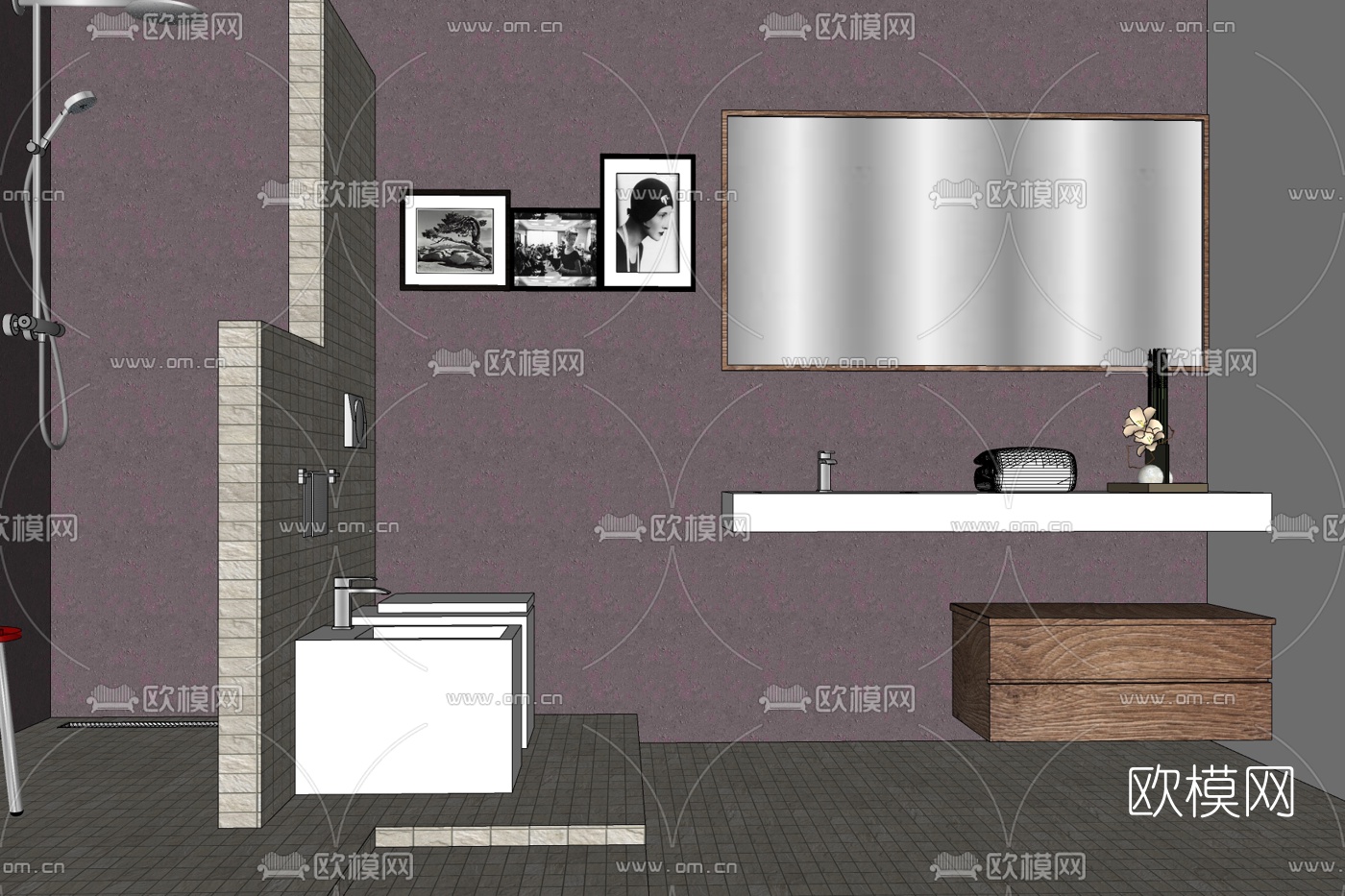 现代简约浴室免费su模型下载