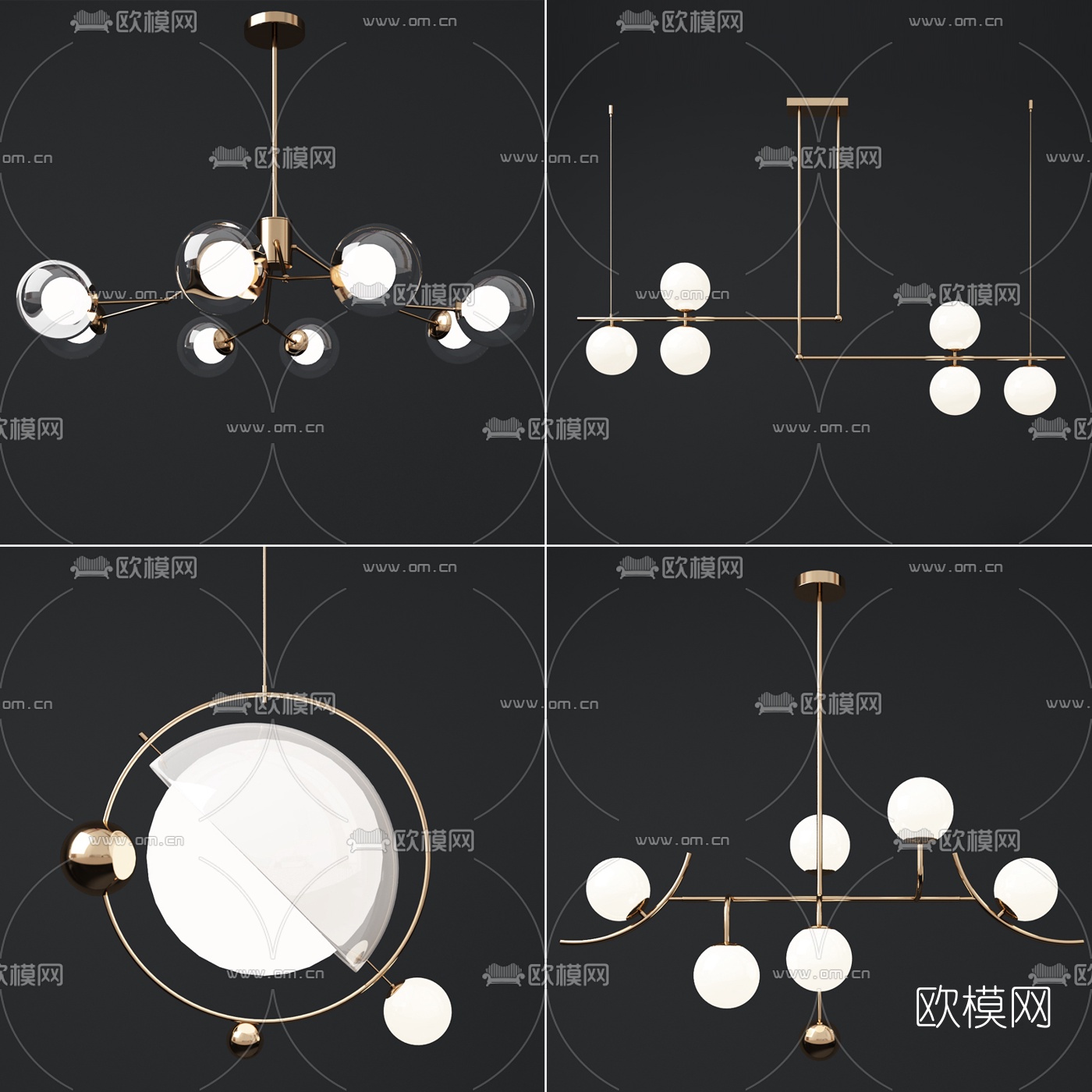 现代球形多头吊灯3d模型下载