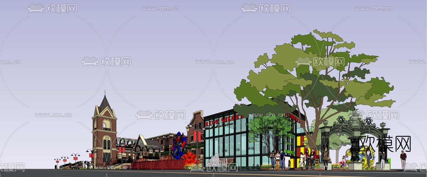 法式商业步行街su模型下载（渲染图2）