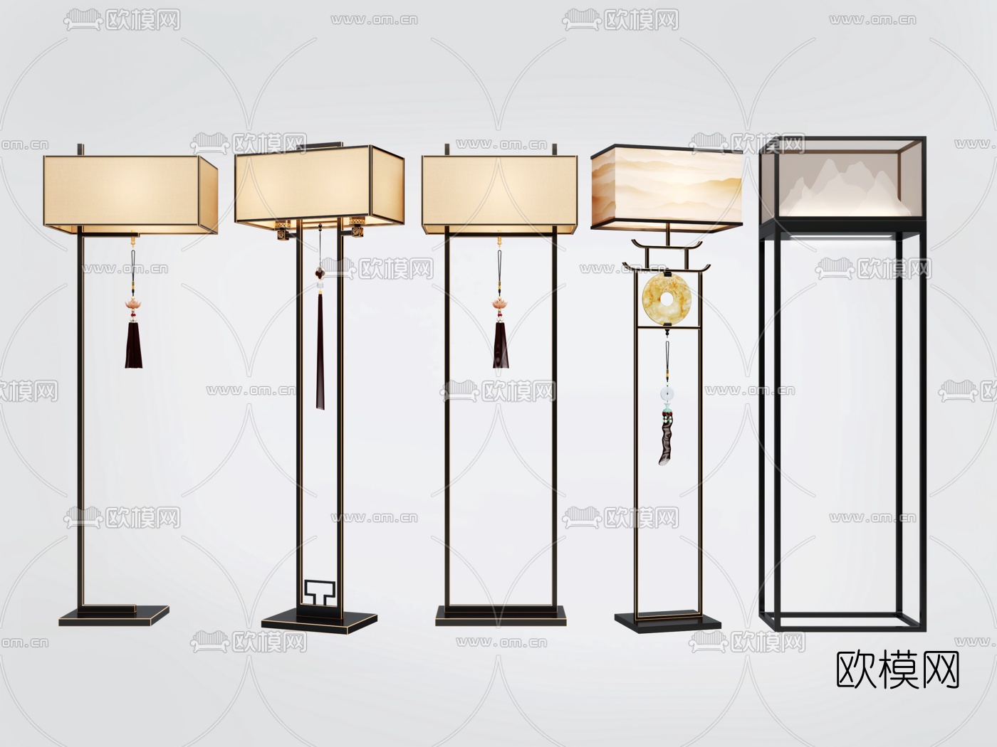 新中式轻奢落地灯3d模型下载（渲染图1）