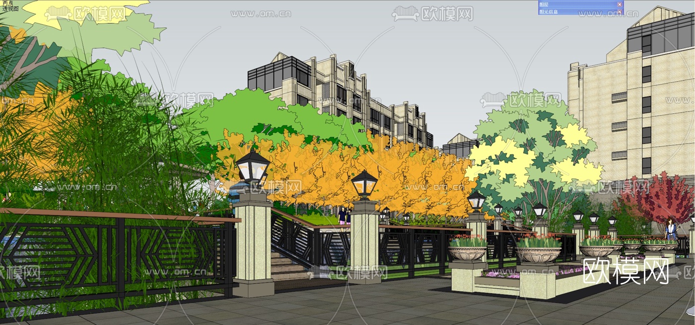新古典小区景观su模型下载（渲染图7）