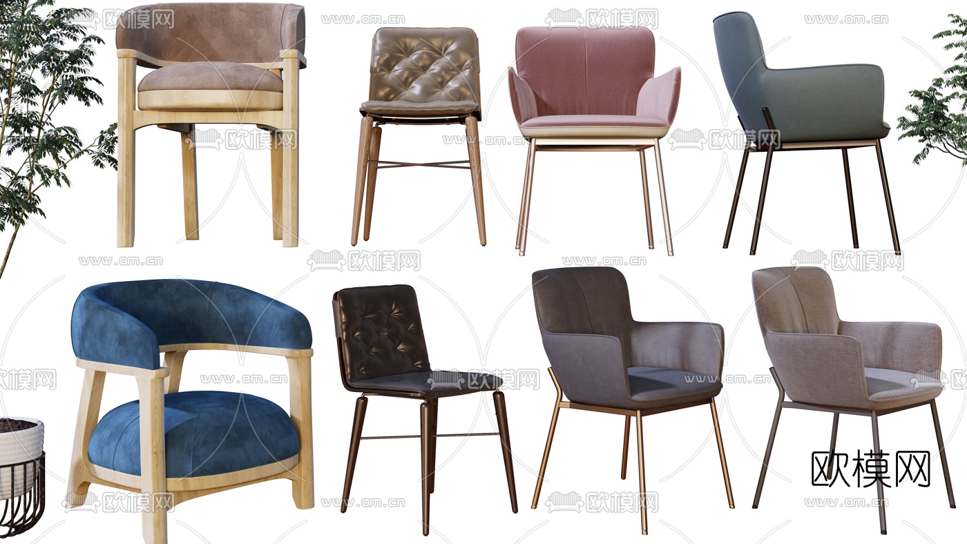 现代轻奢布艺休闲椅3d模型下载（渲染图1）