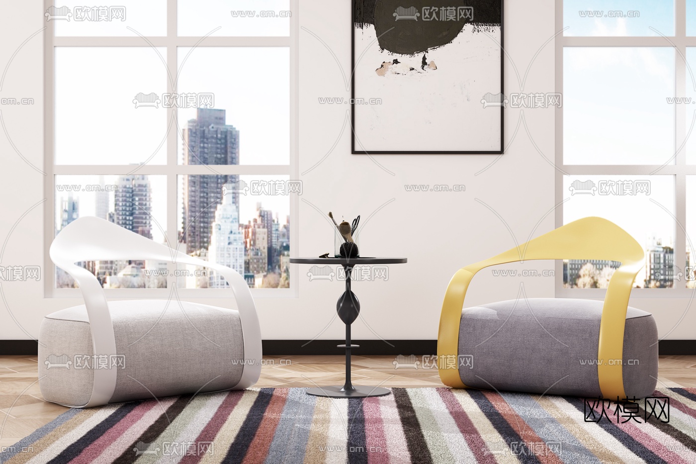 现代布艺休闲沙发3d模型下载