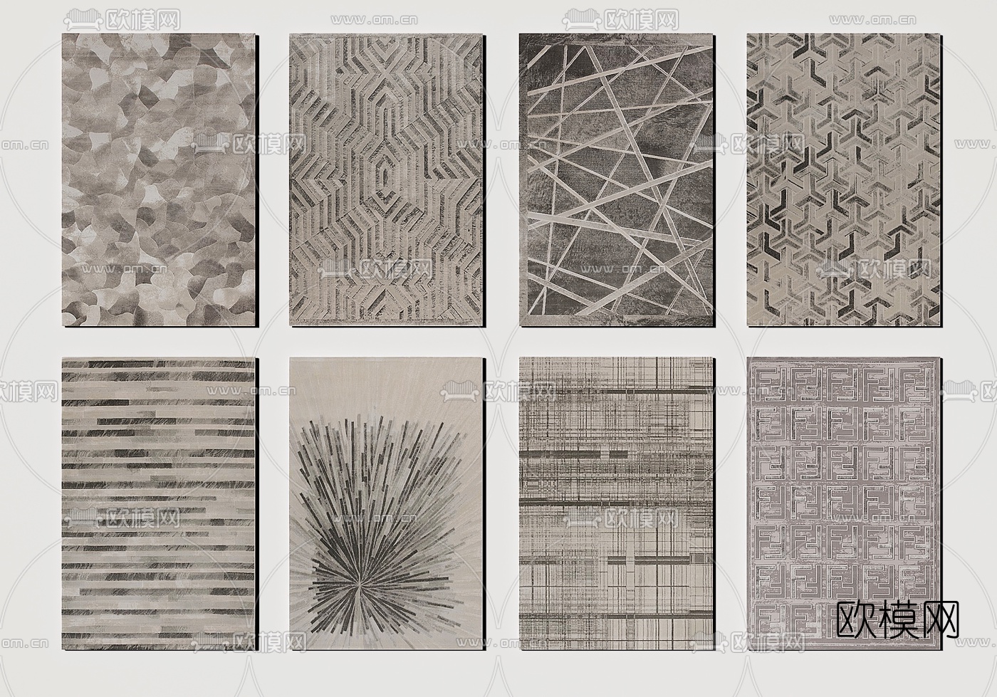 现代布艺方形地毯3d模型下载