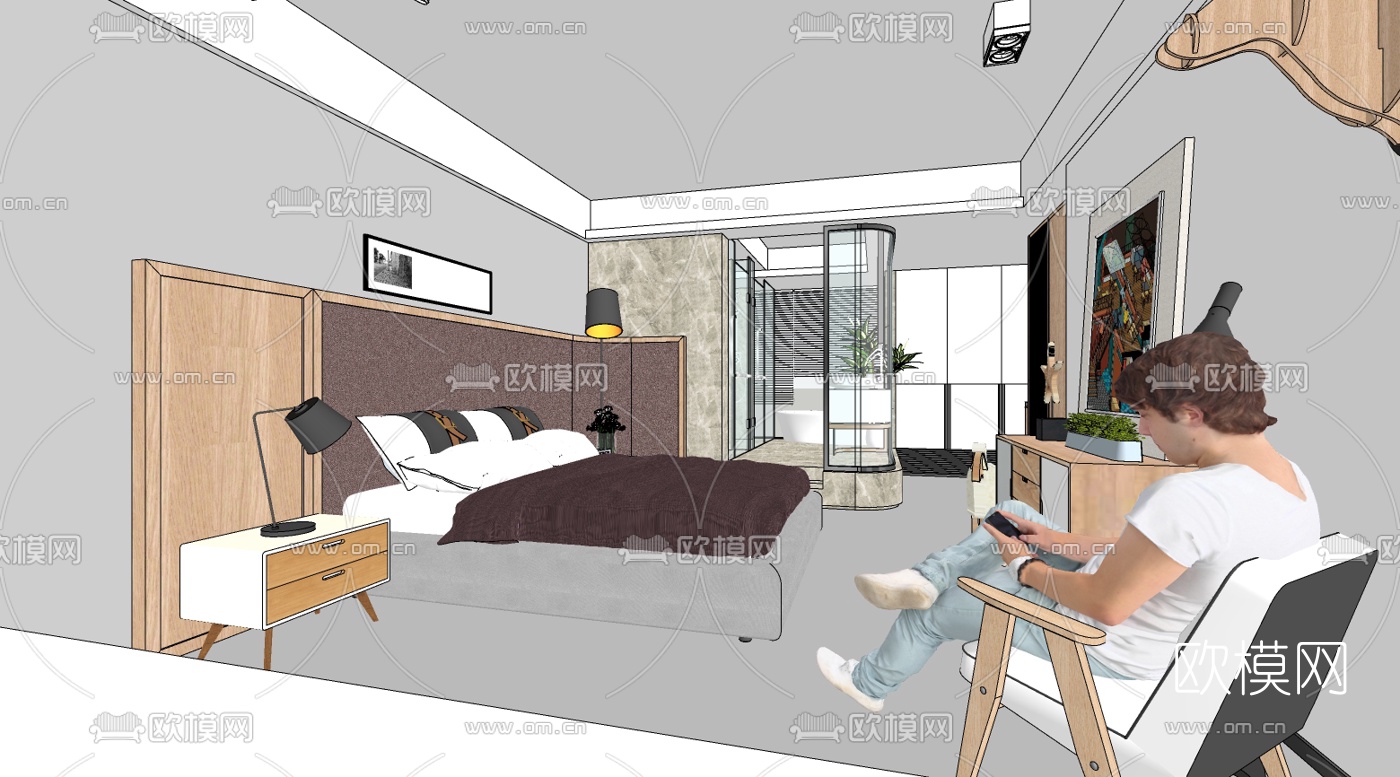 北欧主人房卧室su模型下载（渲染图4）
