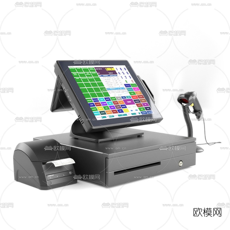 现代触屏收银机3d模型下载（渲染图1）