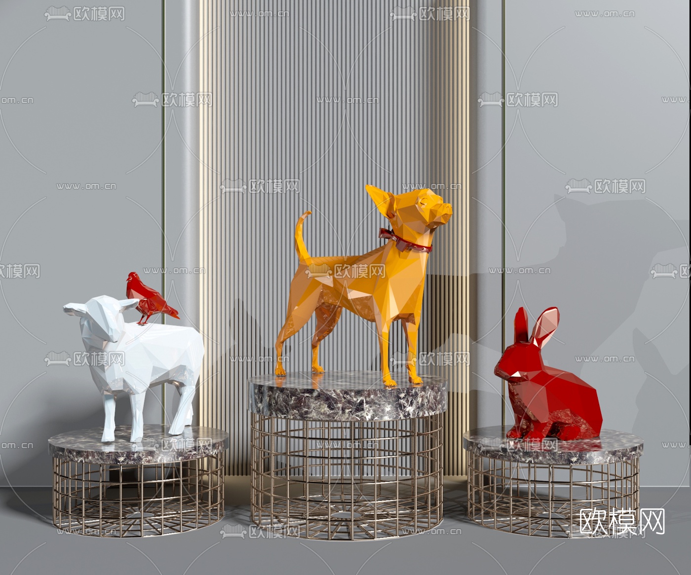 现代几何动物雕塑摆件3d模型
