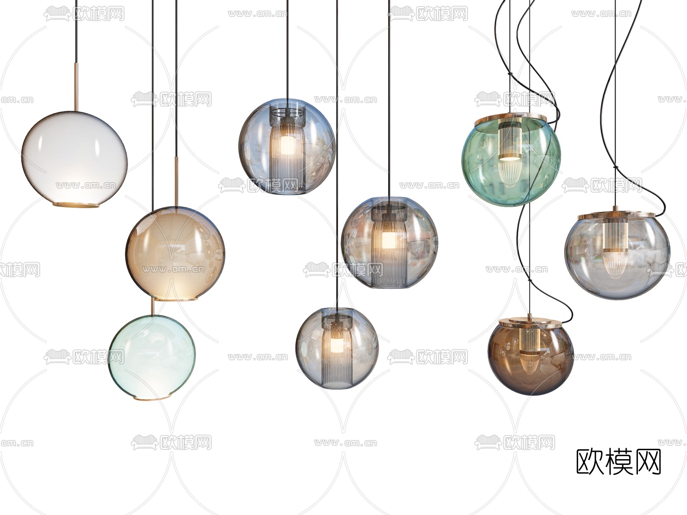 现代玻璃小吊灯3d模型下载