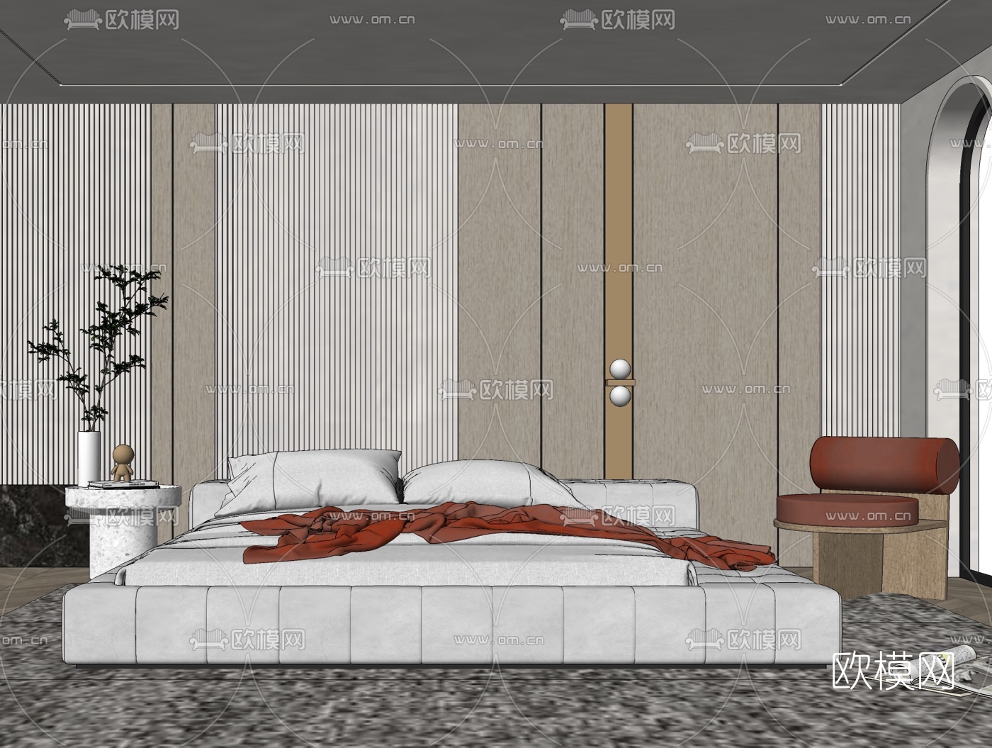 北欧卧室su模型下载