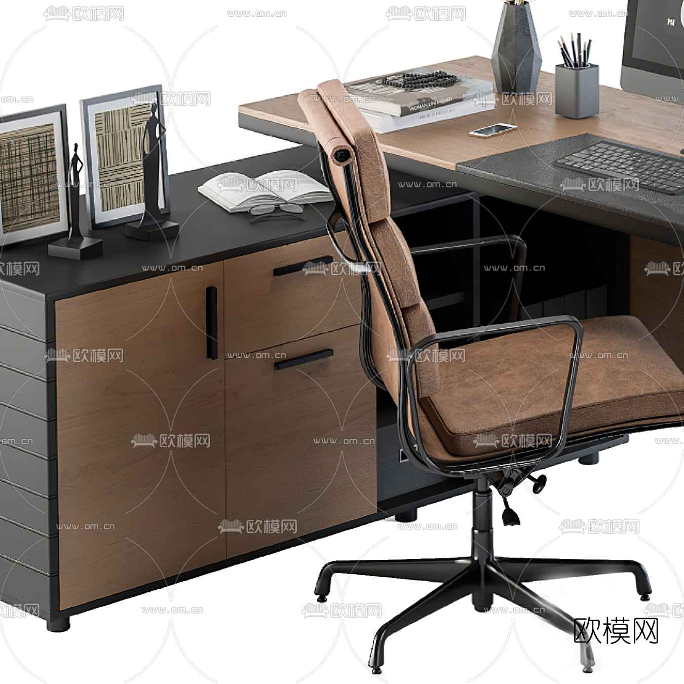 现代班台桌椅3d模型