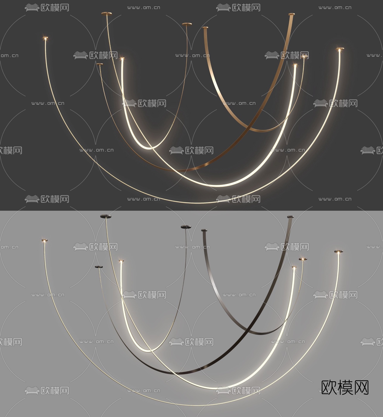 现代金属U形条装饰灯3d模型下载