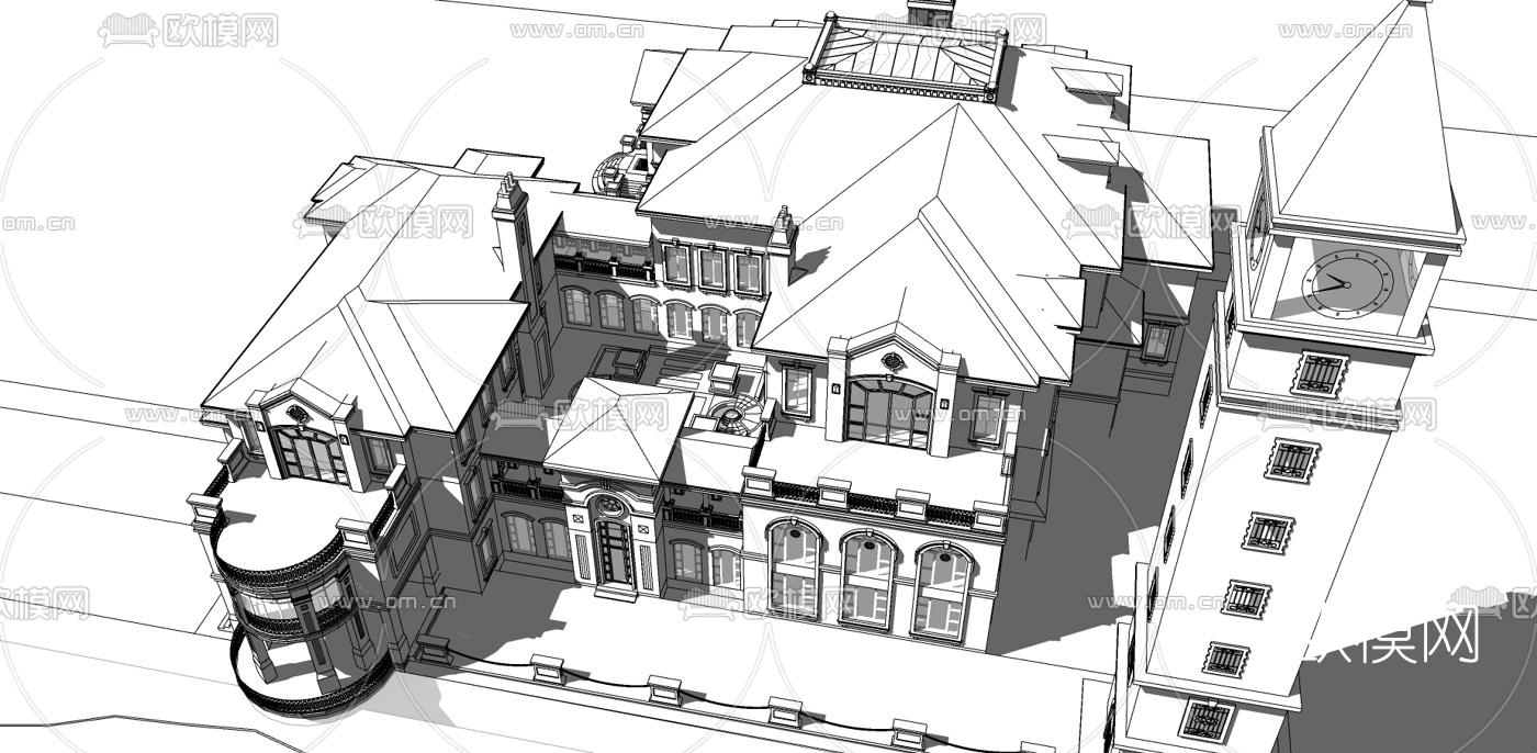 法式别墅外观su模型下载（渲染图3）