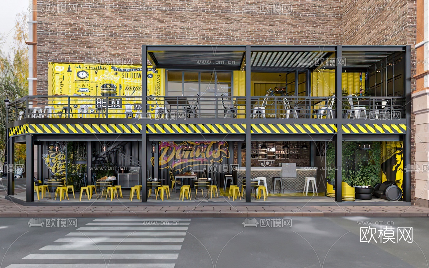 工业风双层咖啡厅3d模型下载（渲染图5）