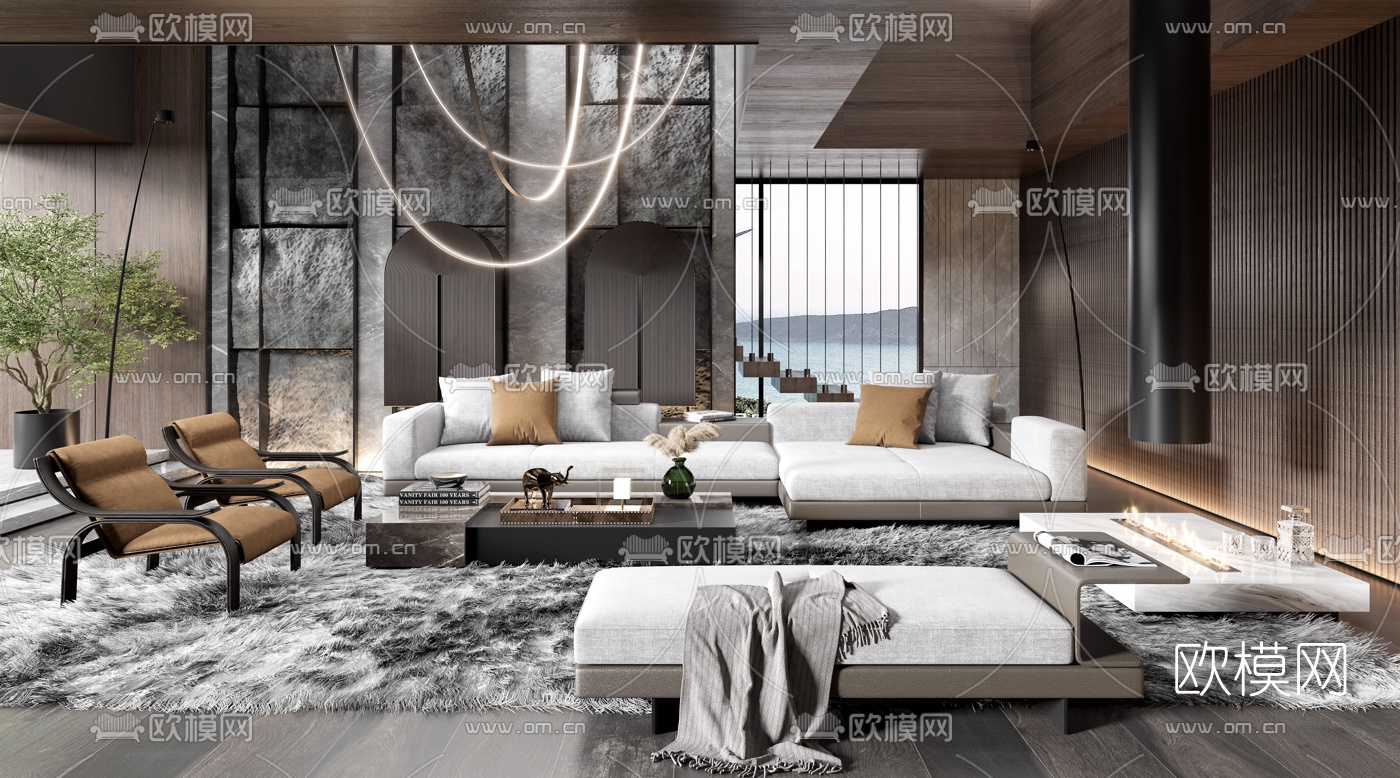 现代意大利布艺沙发组合3d模型