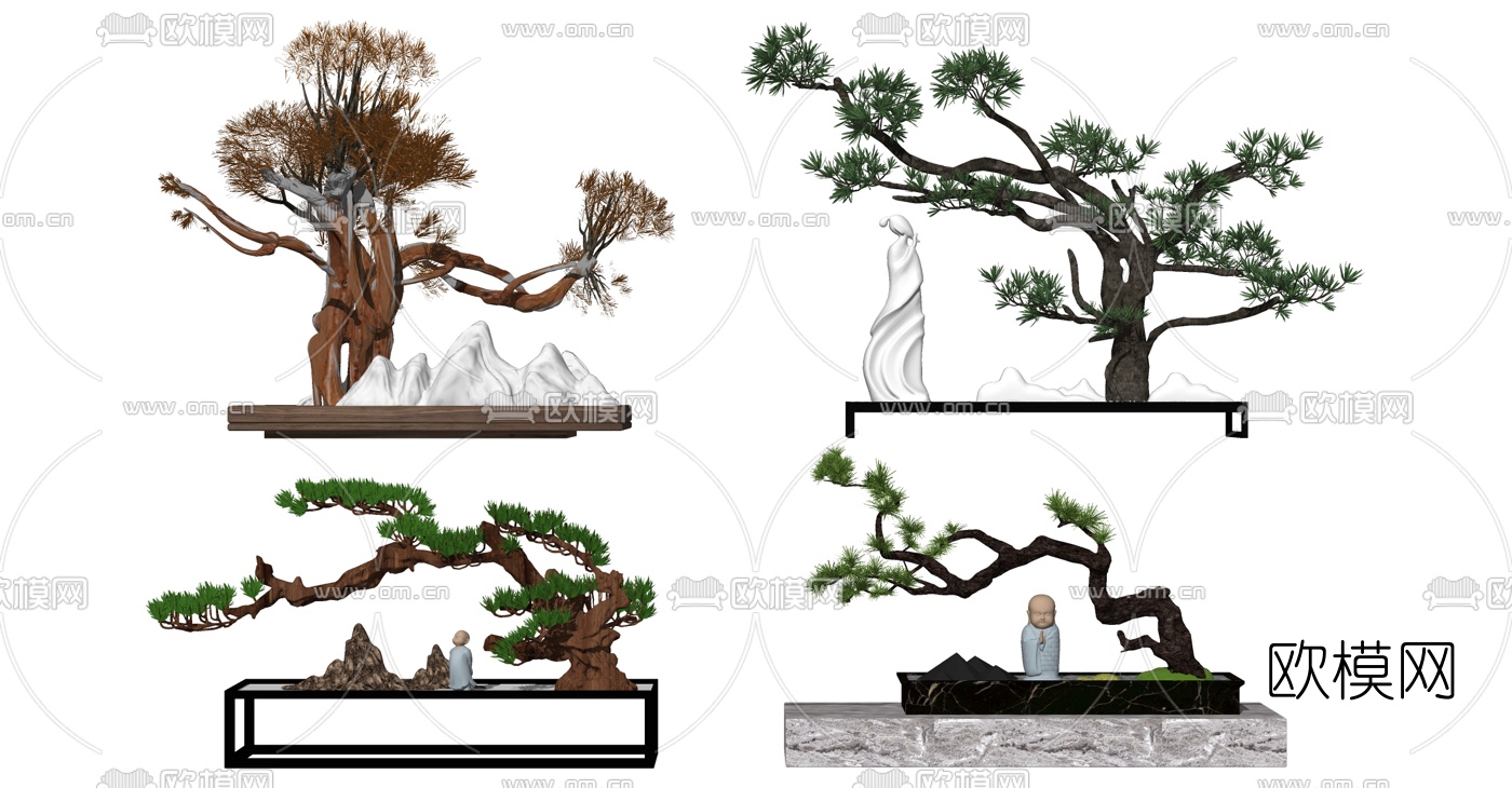 中式松树盆景su模型下载（渲染图2）