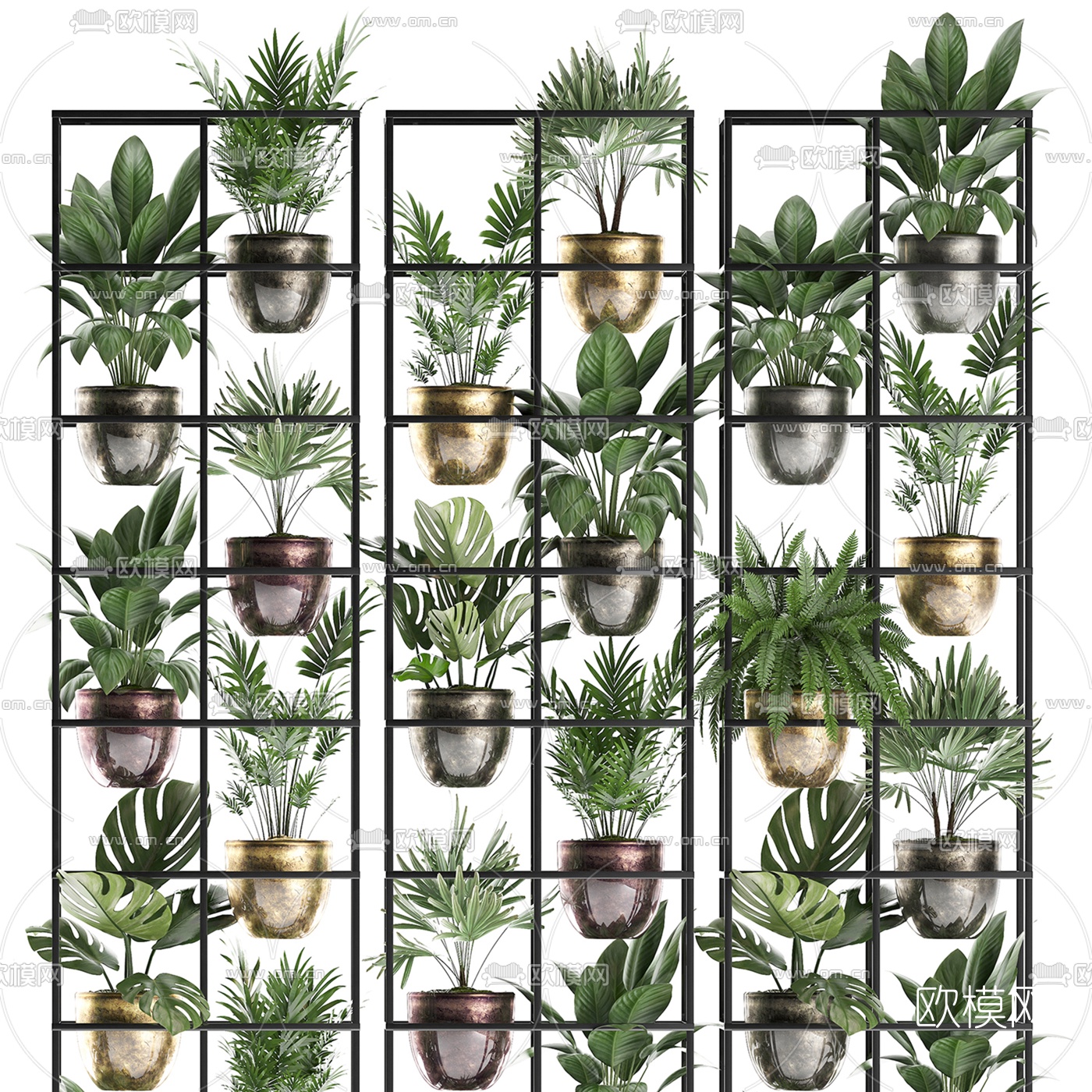 工业风垂直盆栽园艺组合3d模型下载（渲染图2）