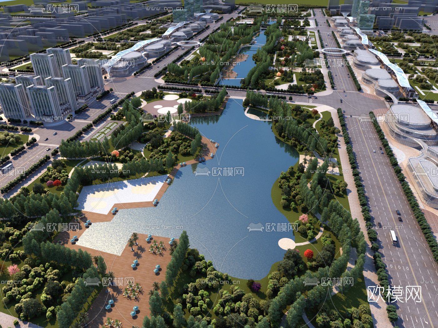 现代公园景观鸟瞰3d模型下载_ID10142646_3dmax免费模型-欧模网