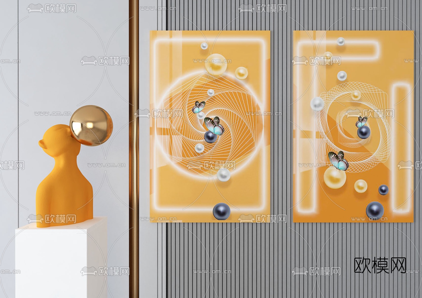 现代抽象雕塑挂画3d模型
