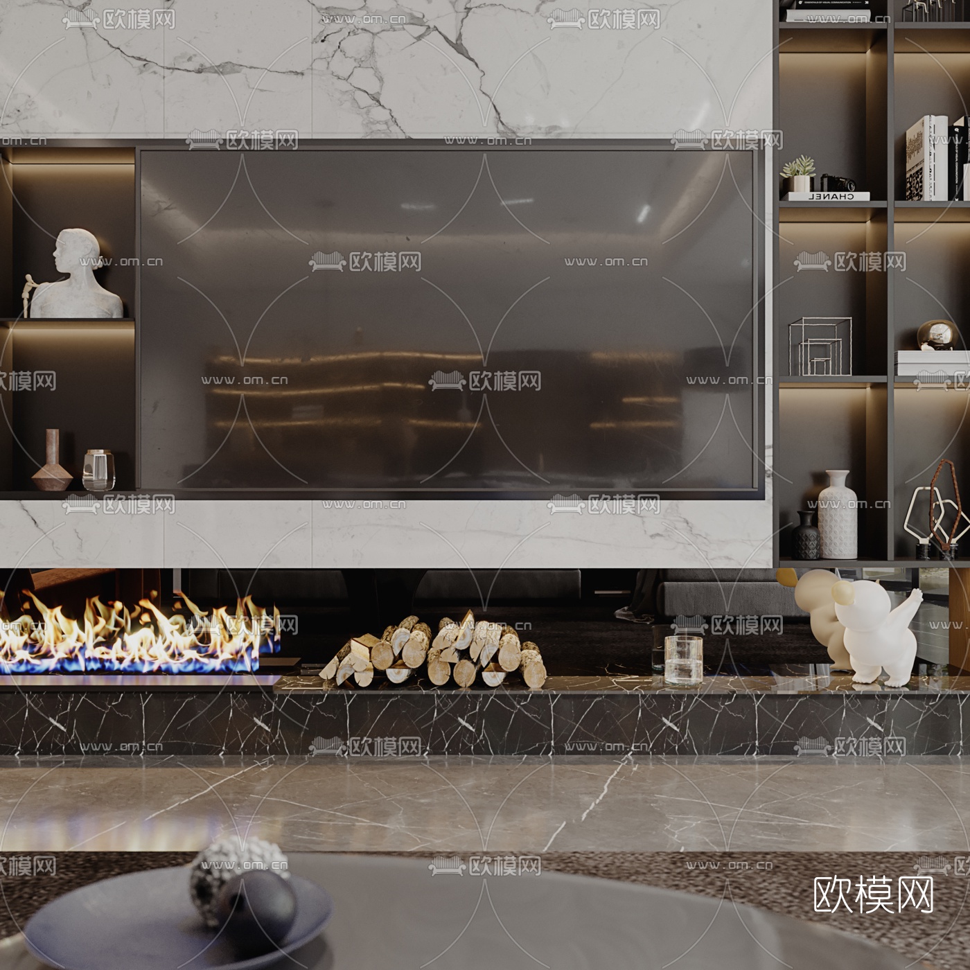 现代轻奢客厅餐厅3d模型
