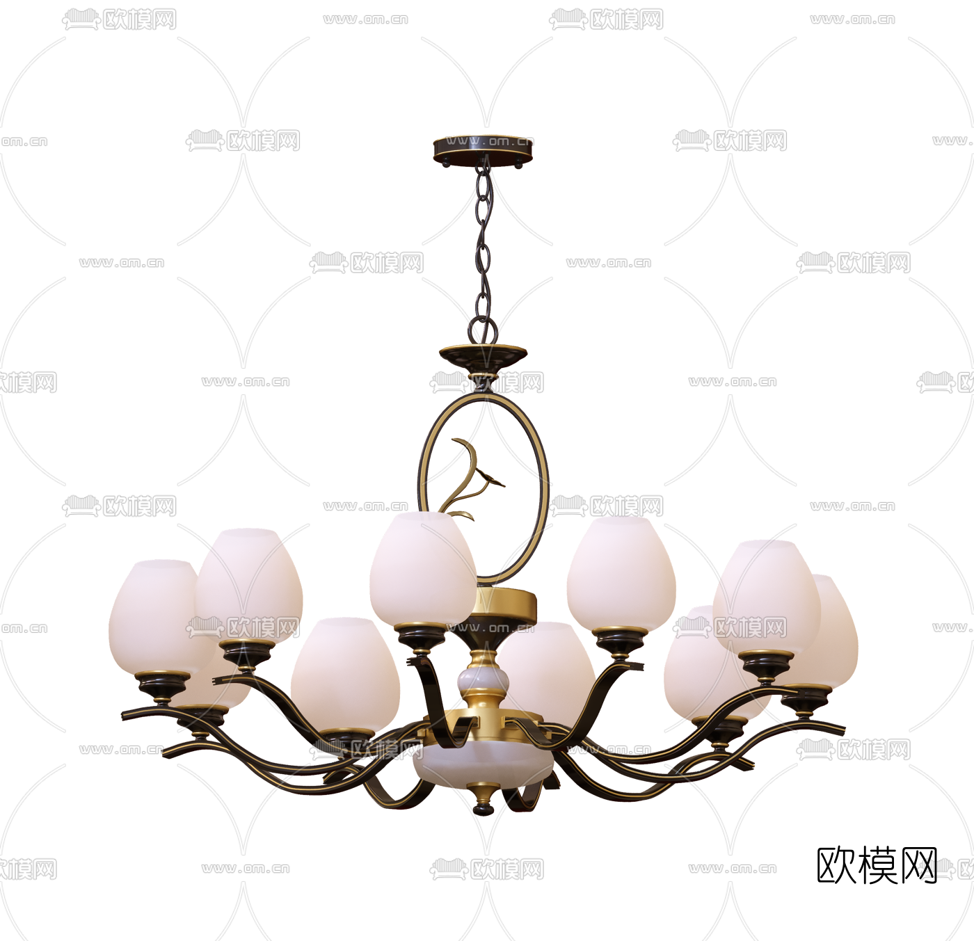 新中式轻奢多头吊灯3d模型下载（渲染图2）