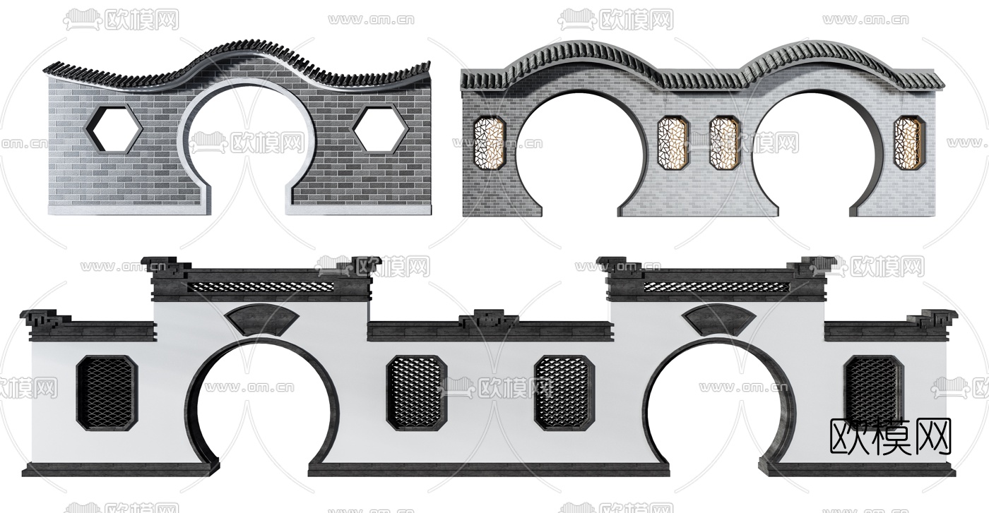 新中式月亮门建筑构件3d模型