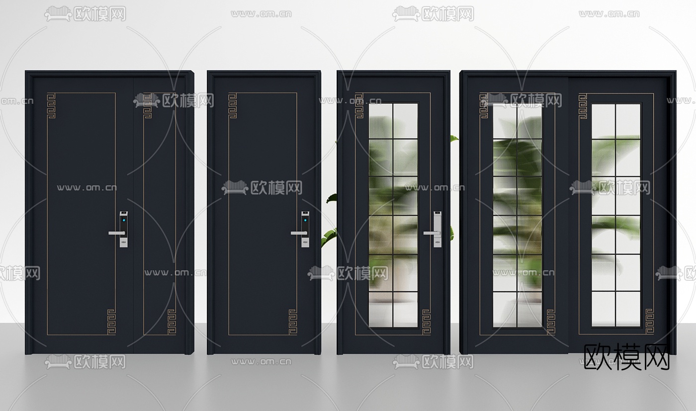 新中式玻璃单开门3d模型