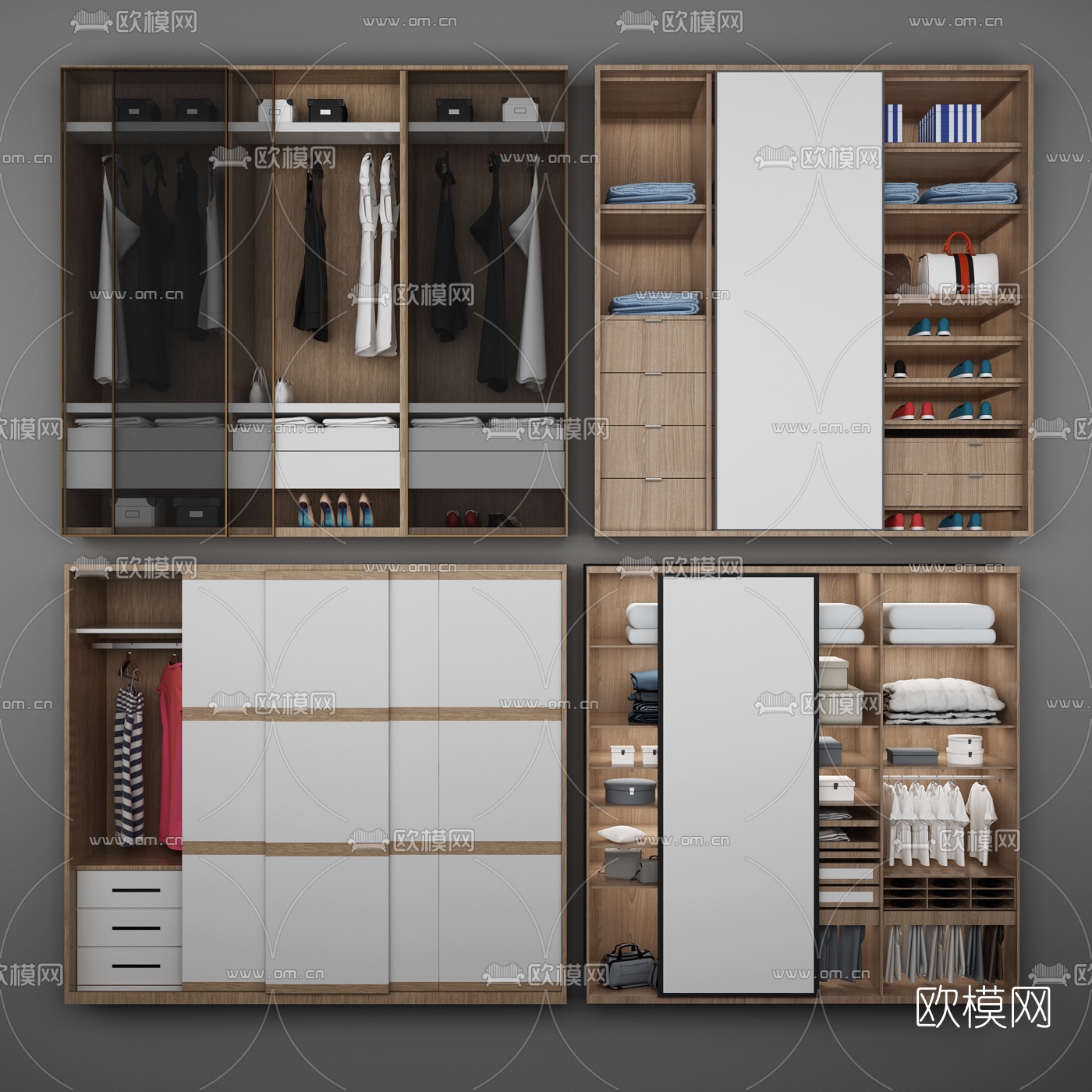 北欧原木多功能衣柜3d模型下载