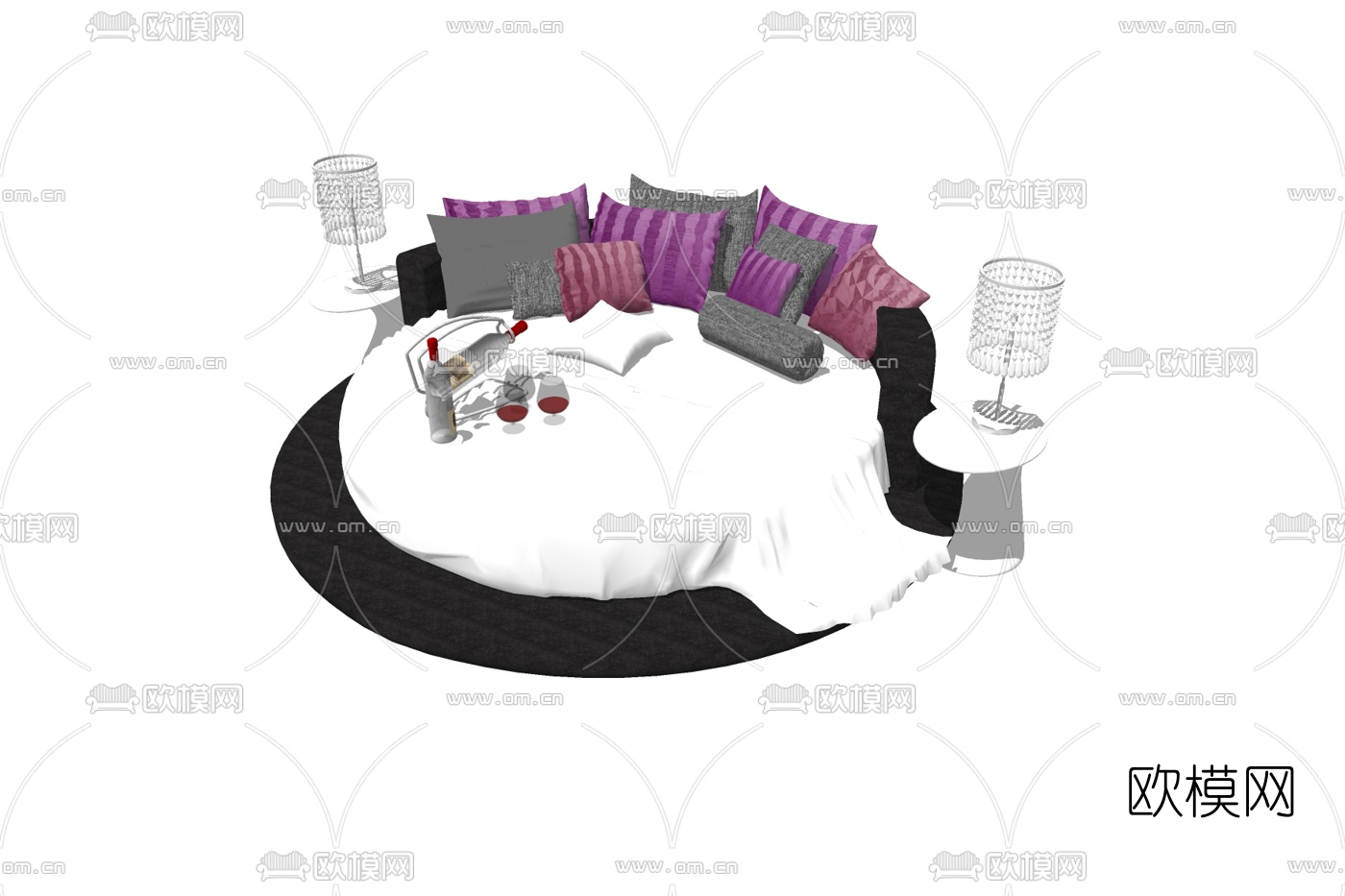 现代布艺圆床su模型下载