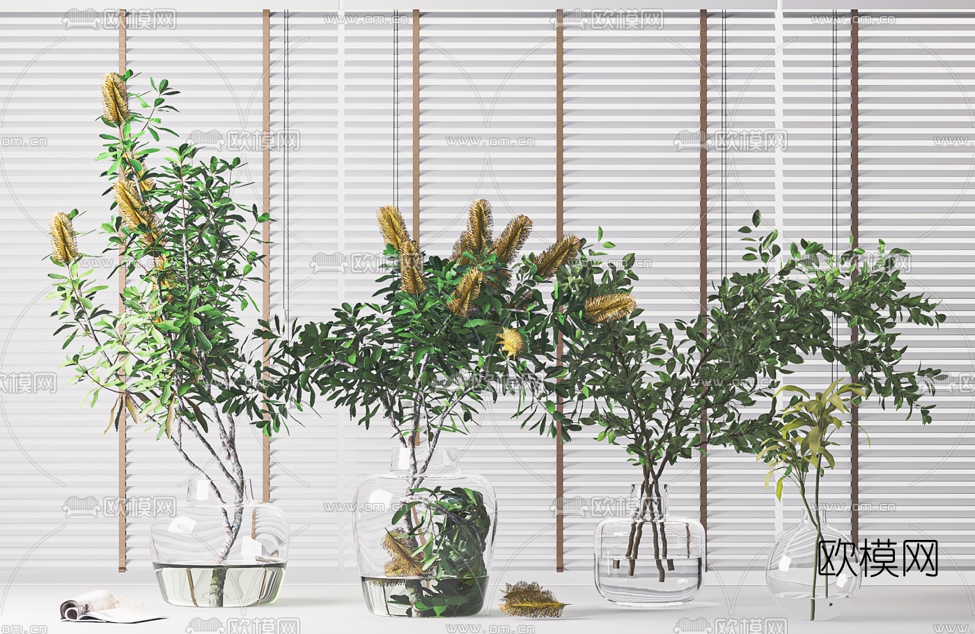 现代水生绿植花瓶3d模型下载（渲染图1）