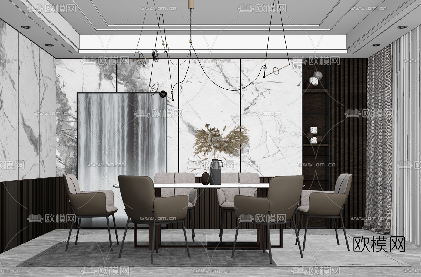 现代轻奢餐厅su模型
