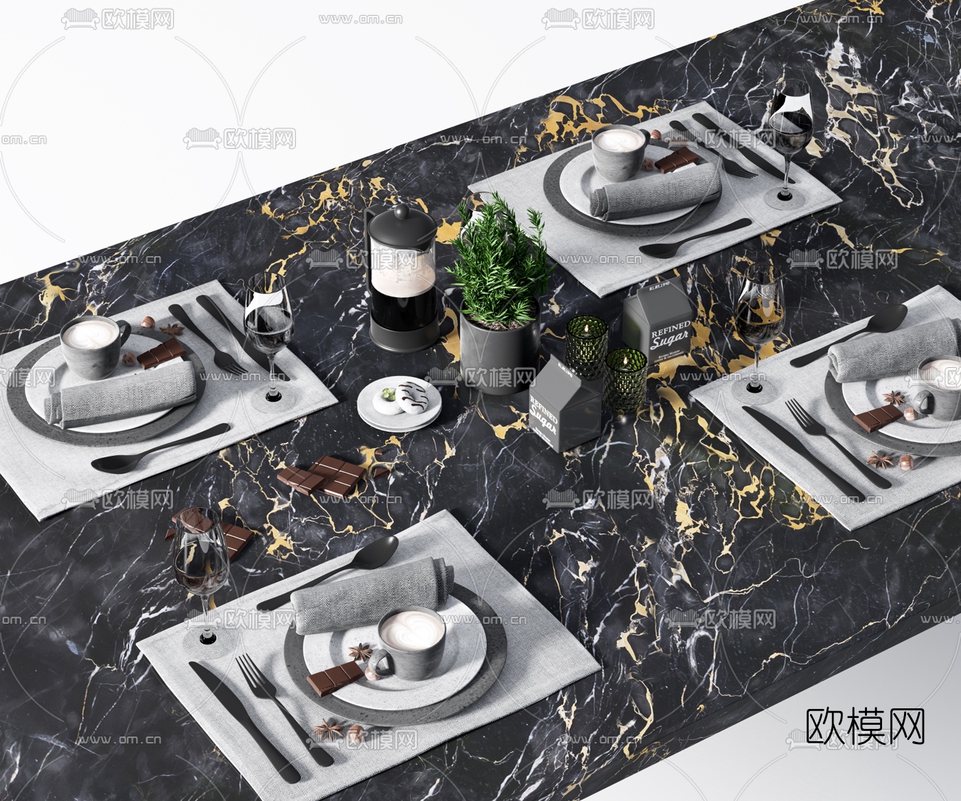 现代西餐餐具摆件3d模型下载