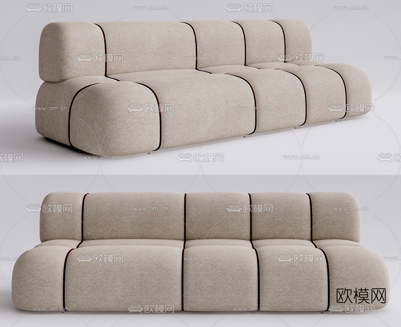 现代布艺多人沙发su模型