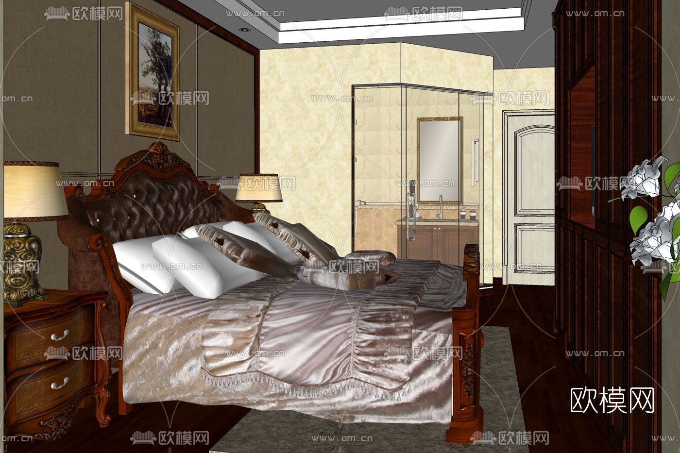 欧式自然风卧室免费su模型下载