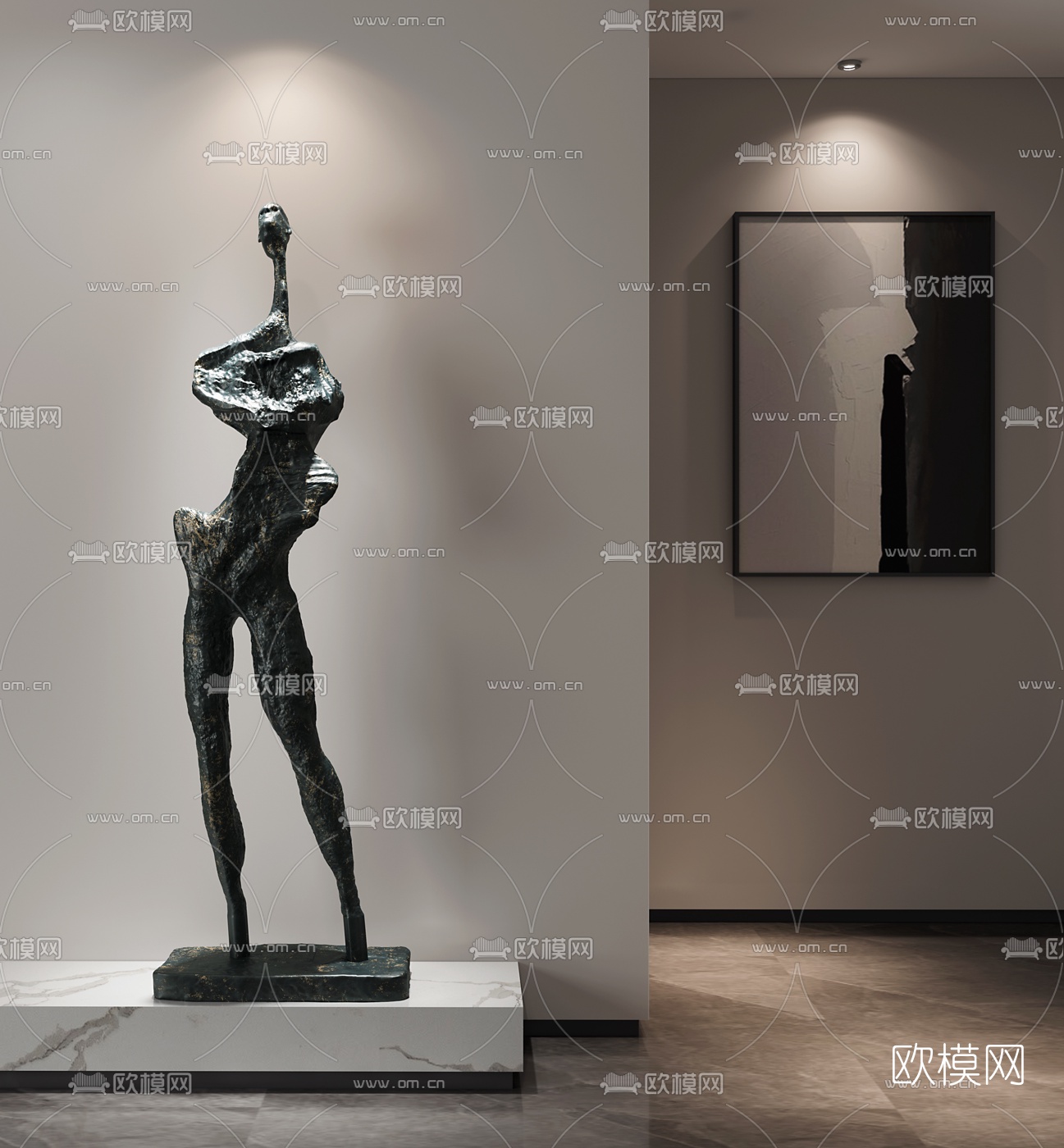 现代抽象人形雕塑3d模型