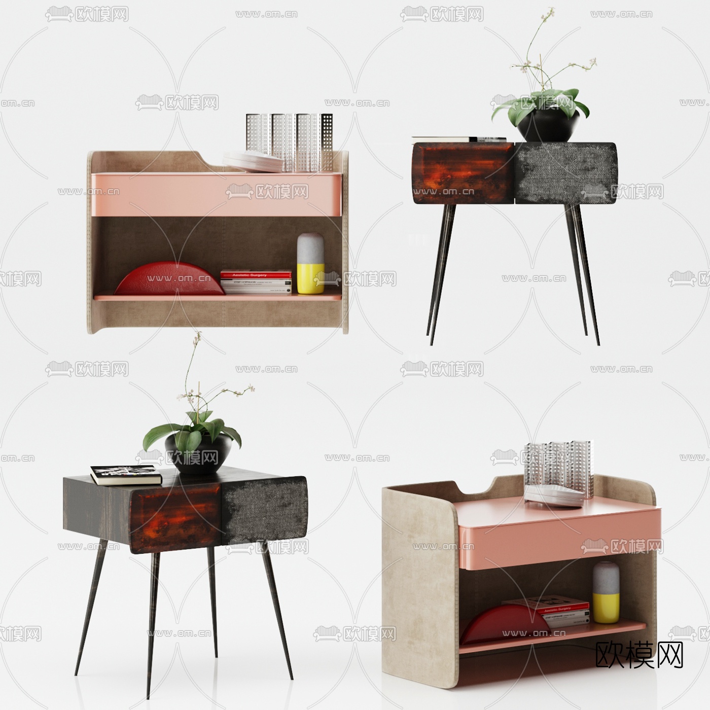 北欧简约床头柜组合3d模型下载