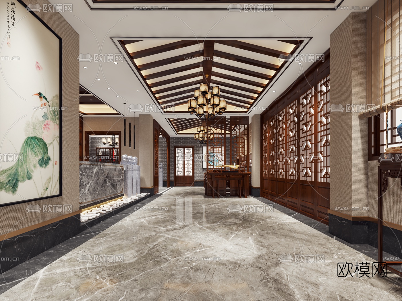 新中式茶楼免费3d模型下载（渲染图3）