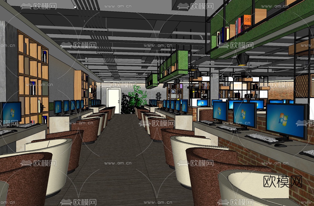 工业风网咖su模型下载（渲染图2）