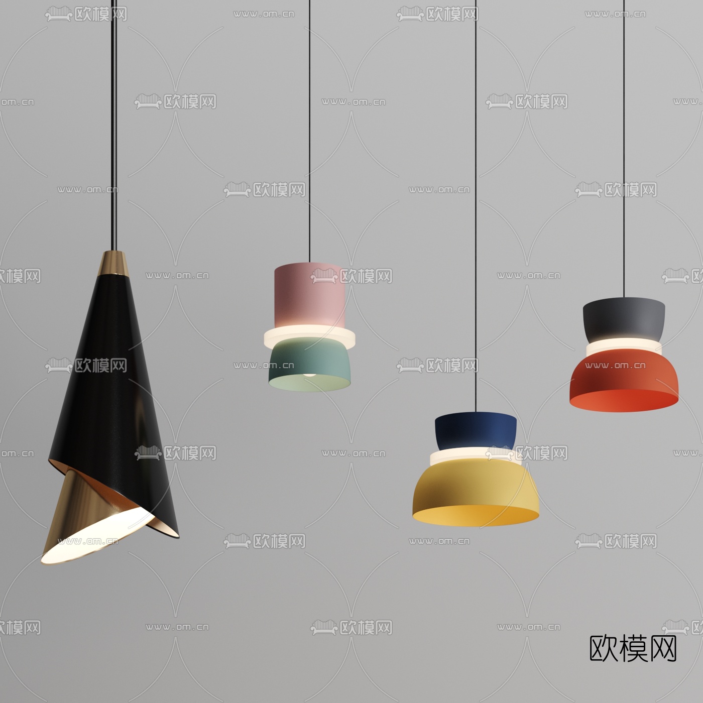 现代马卡龙小吊灯3d模型下载