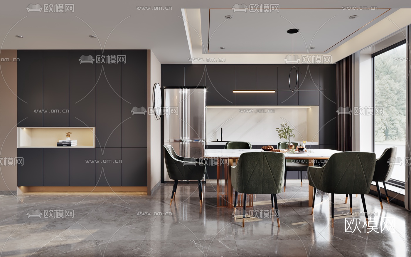 现代轻奢别墅客厅餐厅3d模型