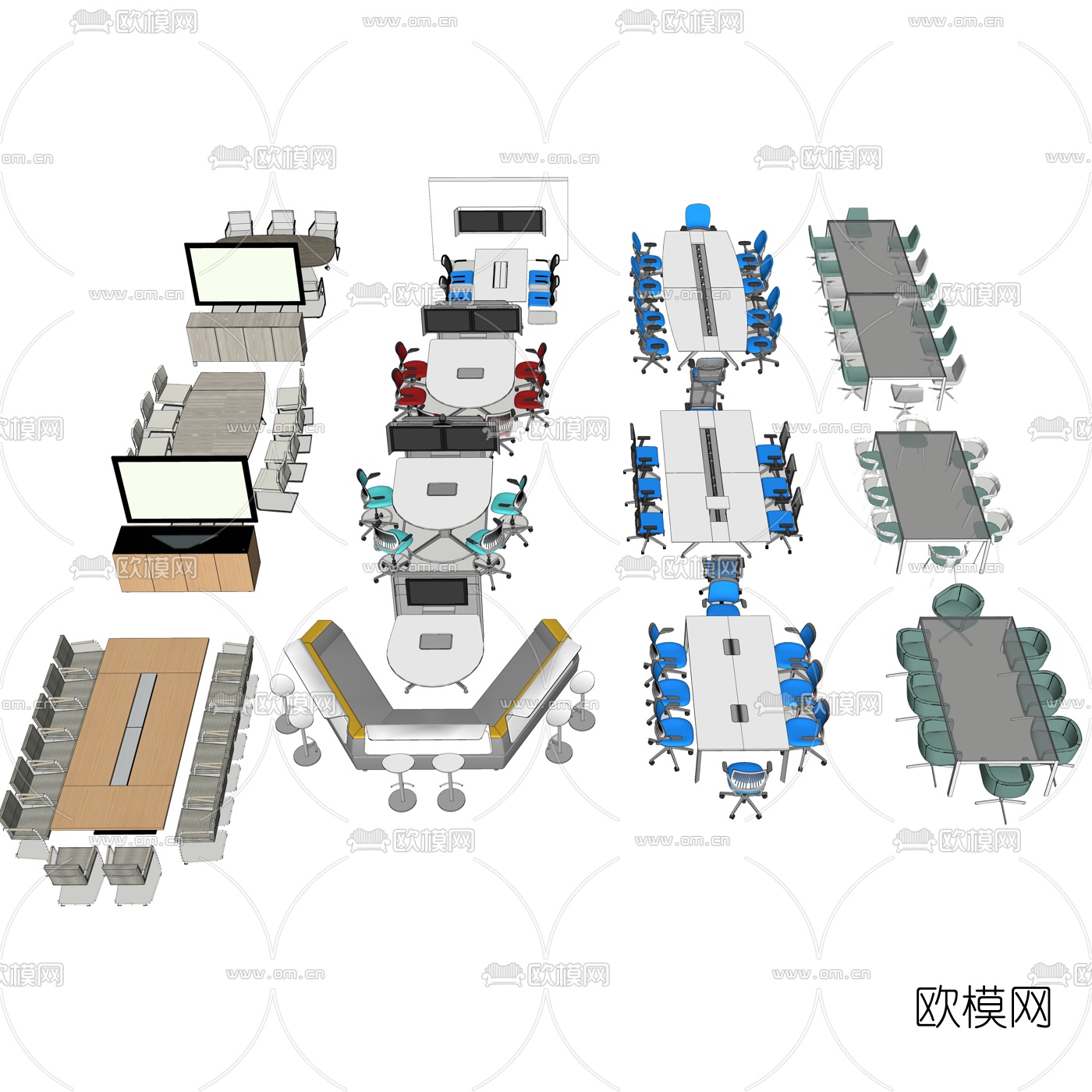 现代会议桌su模型下载