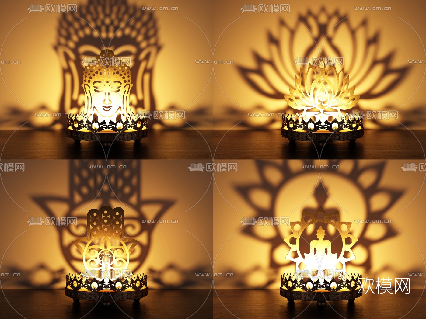 东南亚金属佛莲烛台灯3d模型下载（渲染图1）
