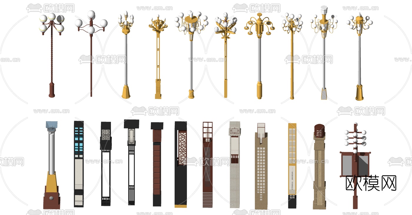 新中式路灯景观柱灯su模型下载（渲染图2）